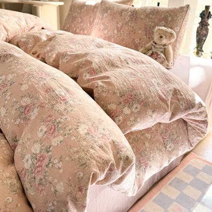 韩巢家纺 2025新款云感双层纱床上用品四件套超柔裸睡级床单被套三件套-(提供卖家秀) 爱如星辰