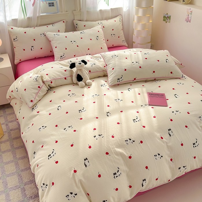 91家纺网 家纺一手货源 找家纺 沐棉家居 2025新款全棉双层纱四件套 喵喵酱