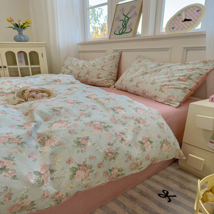 91家纺网 家纺一手货源 找家纺 沐棉家居 2025新款全棉印花四件套 春色满园