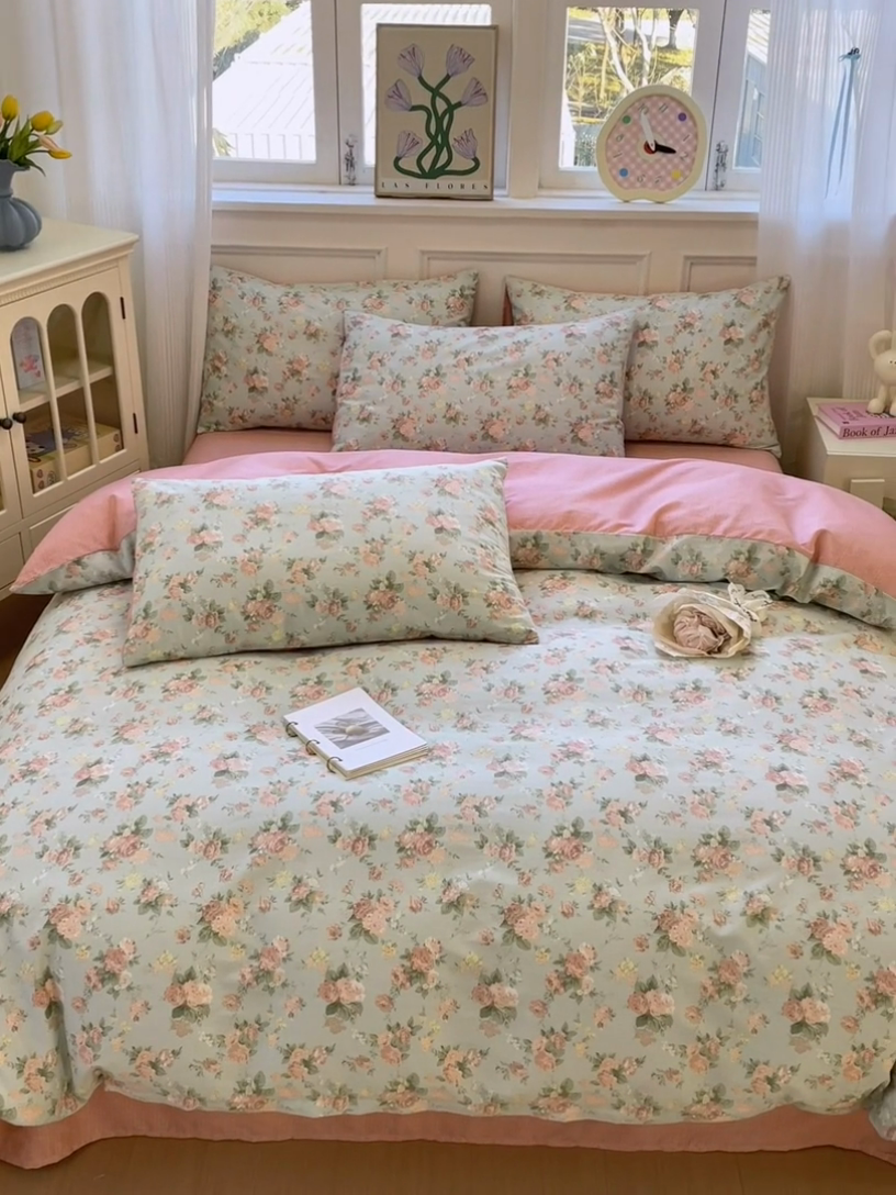 91家纺网 家纺一手货源 找家纺 沐棉家居 2025新款全棉印花四件套 春色满园