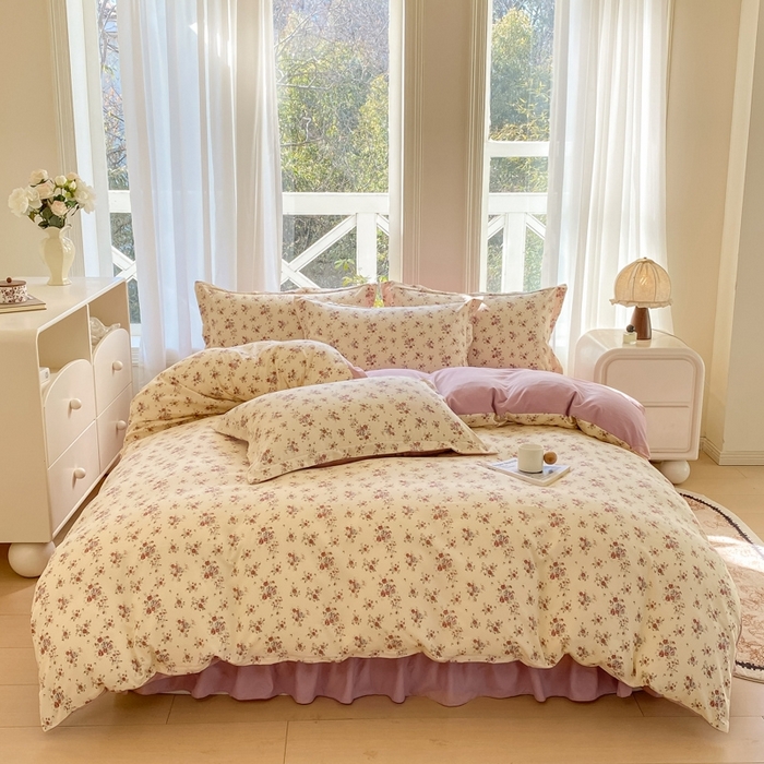 91家纺网 家纺一手货源 找家纺 尚美 2025新款小碎花针织棉床盖四件套 花絮