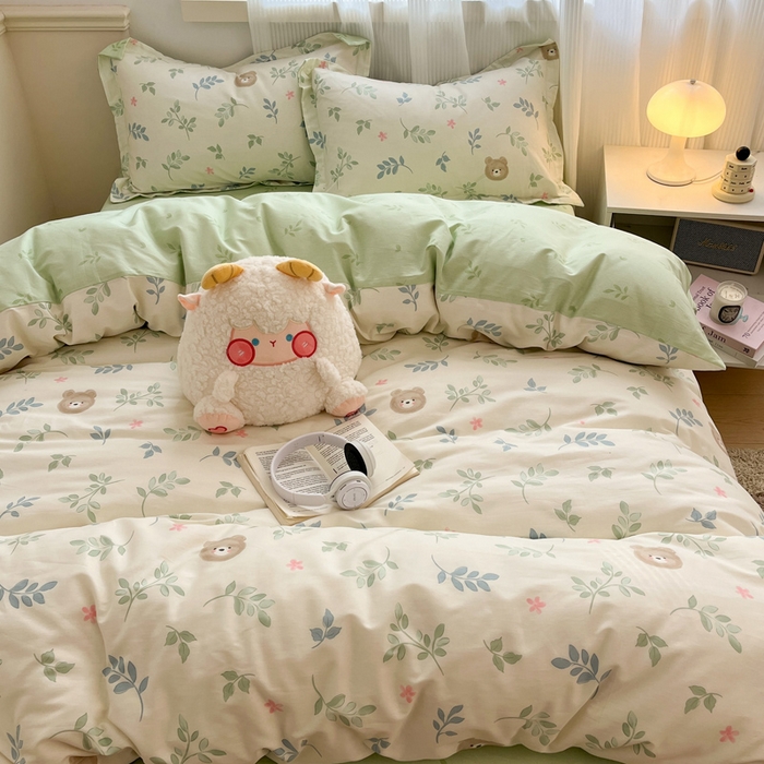 91家纺网 家纺一手货源 找家纺 涵宸家纺 2025新款全棉印花四件套 A叶中熊