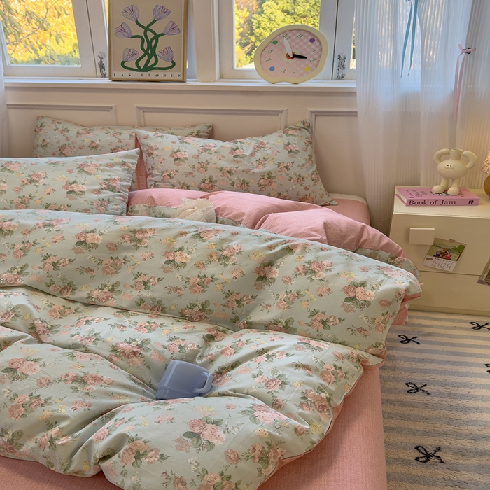 91家纺网 家纺一手货源 找家纺 沐棉家居 2025新款全棉印花四件套 春色满园