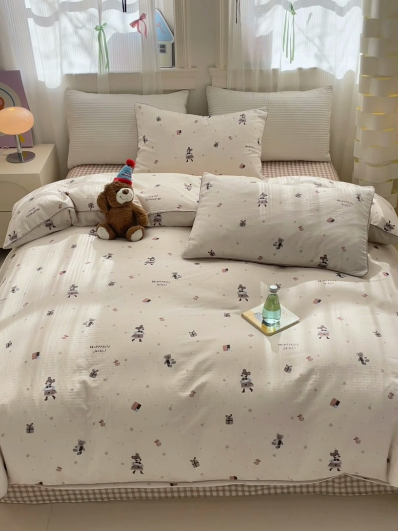 91家纺网 家纺一手货源 找家纺 沐棉家居 2025新款全棉双层纱四件套 礼物女孩