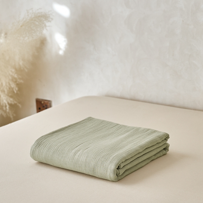 91家纺网 家纺一手货源 找家纺 蓝邻 2025新款全棉双层皱皱纱单品系列-单床单 牛油果绿