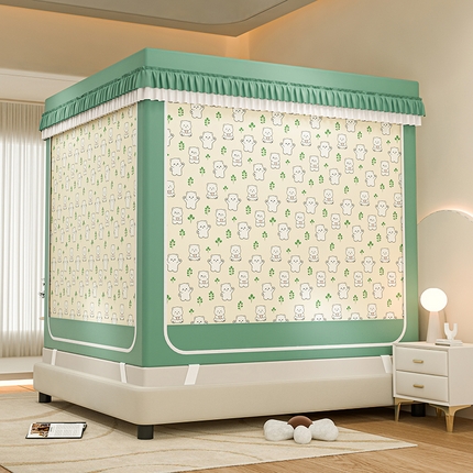 91家纺网 家纺一手货源 找家纺 （总）千逸虹 2025新款坐床防摔可拆卸遮光双层布帘蚊帐