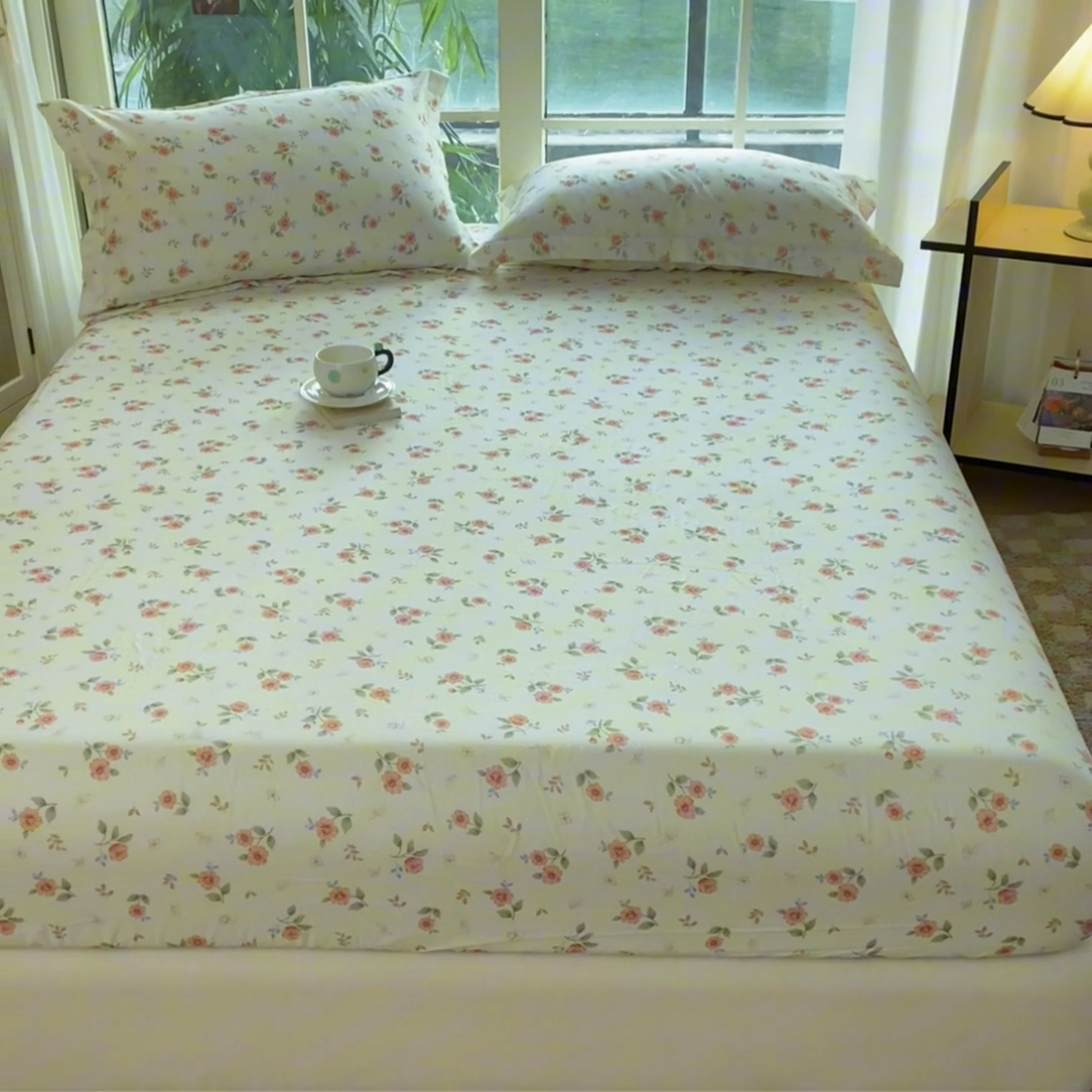 91家纺网 家纺一手货源 找家纺 晨希家居 2025新款全棉A类双层纱床笠 合欢