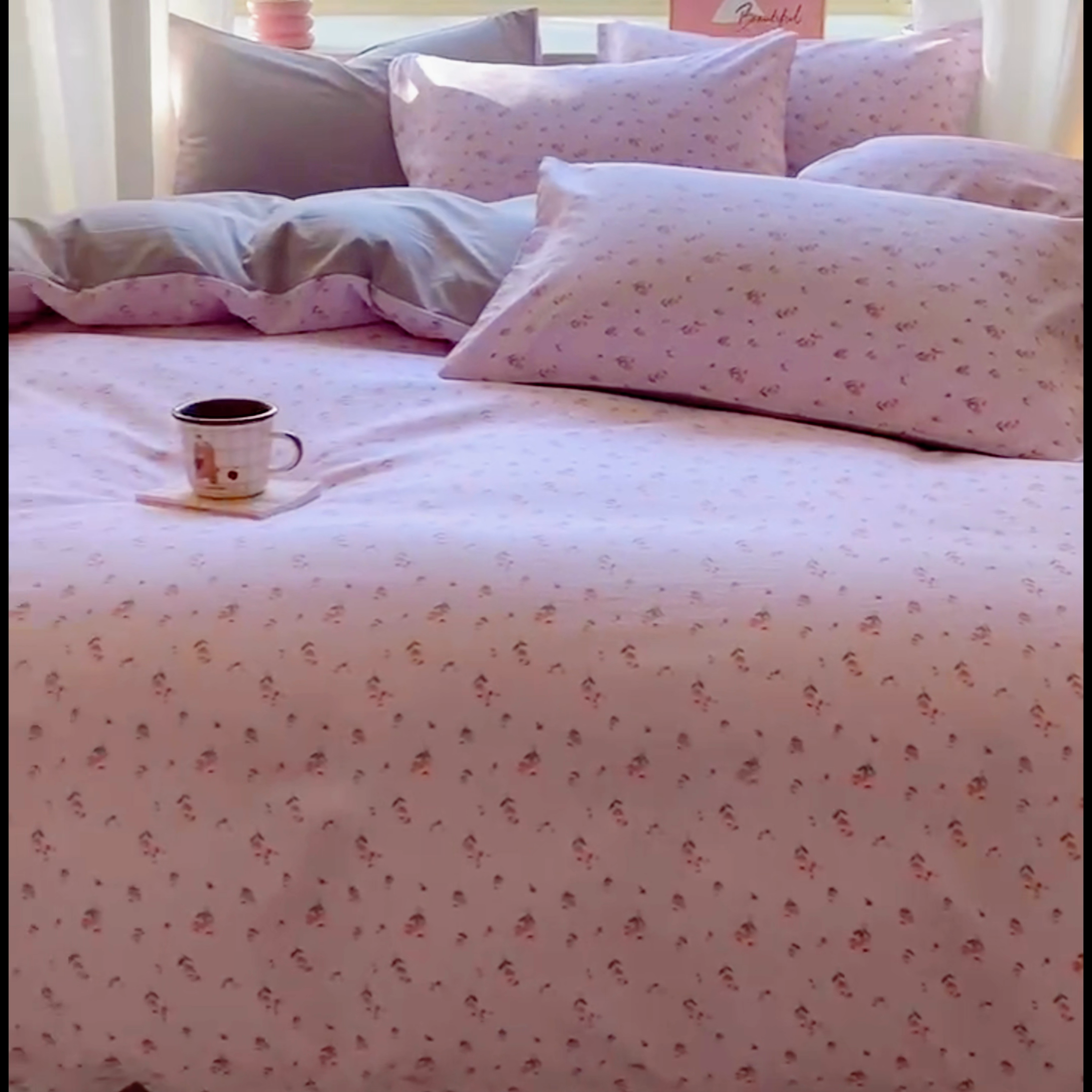 91家纺网 家纺一手货源 找家纺 2025新款高克重小碎花水洗棉四件套 郁金香