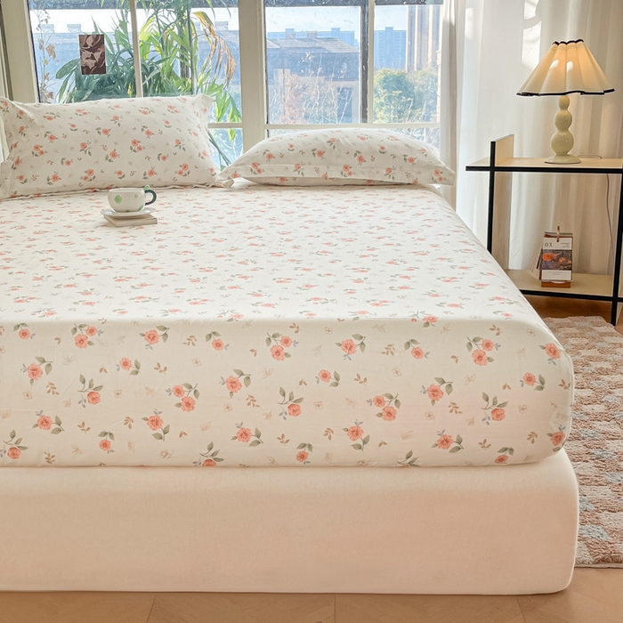 91家纺网 家纺一手货源 找家纺 晨希家居 2025新款全棉A类双层纱床笠 合欢