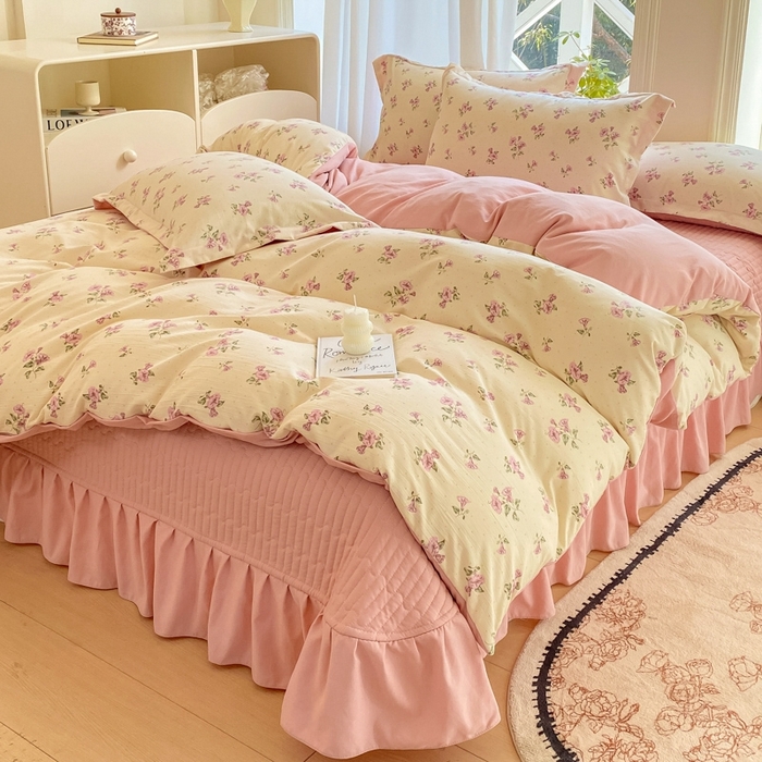 91家纺网 家纺一手货源 找家纺 尚美 2025新款小碎花针织棉床盖四件套 花香