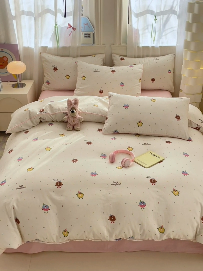 91家纺网 家纺一手货源 找家纺 沐棉家居 2025新款全棉双层纱四件套 甜甜圈