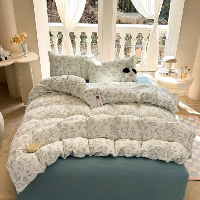 91家纺网 家纺一手货源 找家纺 韩巢家纺 2025新款云感双层纱床上用品四件套超柔裸睡级床单被套三件套-(提供卖家秀) 海像森林