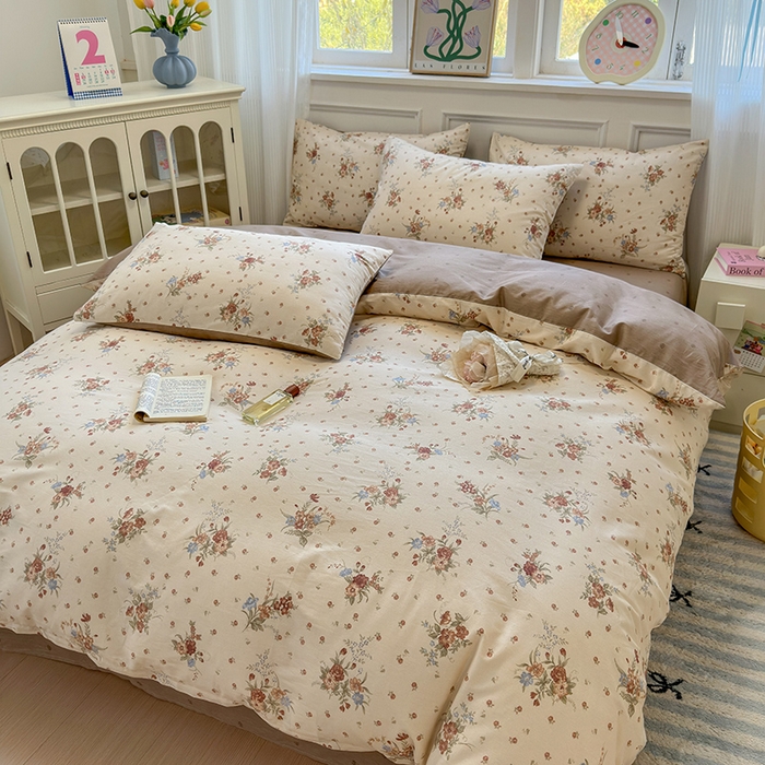 91家纺网 家纺一手货源 找家纺 沐棉家居 2025新款全棉印花四件套 优雅花朵