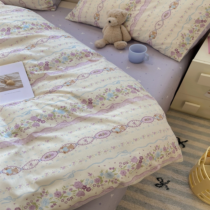 91家纺网 家纺一手货源 找家纺 沐棉家居 2025新款全棉印花四件套 紫藤蔓蔓