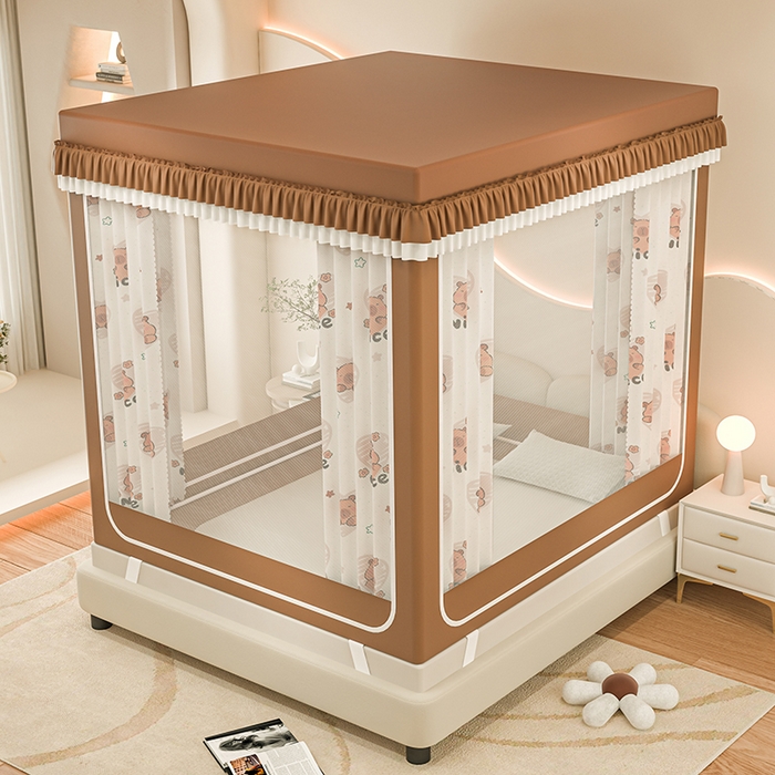 91家纺网 家纺一手货源 找家纺 千逸虹 2025新款坐床防摔可拆卸遮光双层布帘蚊帐 嗨皮萌宠