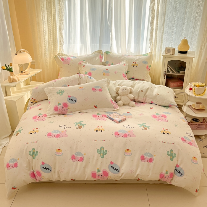 91家纺网 家纺一手货源 找家纺 涵宸家纺 2025新款全棉印花四件套 A悠闲小象