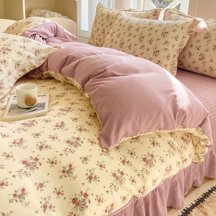 91家纺网 家纺一手货源 找家纺 尚美 2025新款小碎花针织棉床盖四件套 花絮