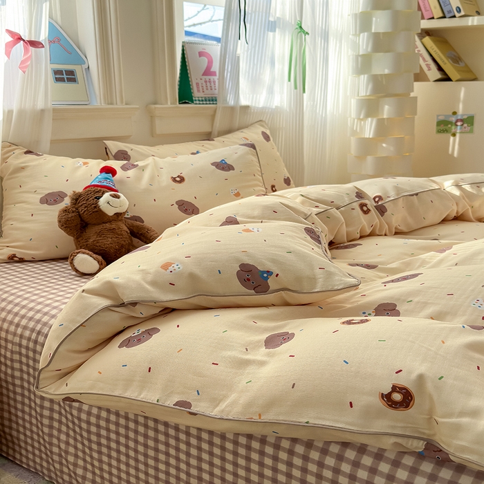 91家纺网 家纺一手货源 找家纺 沐棉家居 2025新款全棉双层纱四件套 狗狗派对