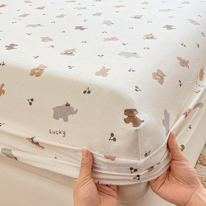 91家纺网 家纺一手货源 找家纺 晨希家居 2025新款全棉A类双层纱床笠 简派小熊