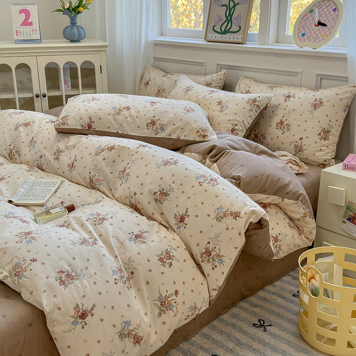 91家纺网 家纺一手货源 找家纺 沐棉家居 2025新款全棉印花四件套 优雅花朵