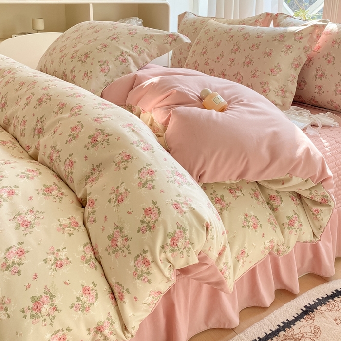 91家纺网 家纺一手货源 找家纺 尚美 2025新款小碎花针织棉床盖四件套 花雅