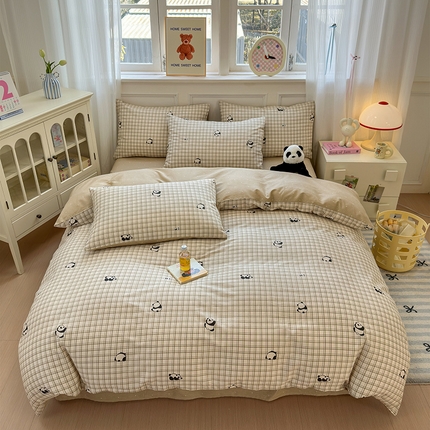 沐棉家居 2025新款全棉印花四件套 可爱熊猫