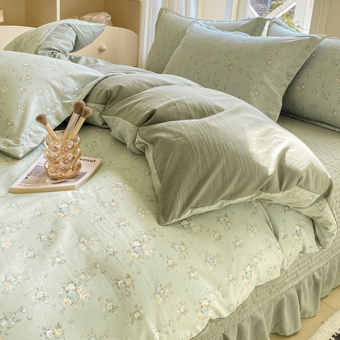 91家纺网 家纺一手货源 找家纺 尚美 2025新款小碎花针织棉床盖四件套 兰亭序