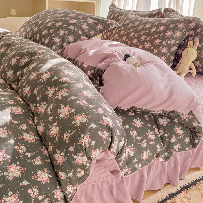 91家纺网 家纺一手货源 找家纺 尚美 2025新款小碎花针织棉床盖四件套 复古花