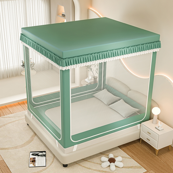 91家纺网 家纺一手货源 找家纺 千逸虹 2025新款坐床防摔可拆卸遮光双层布帘蚊帐 字母宝贝