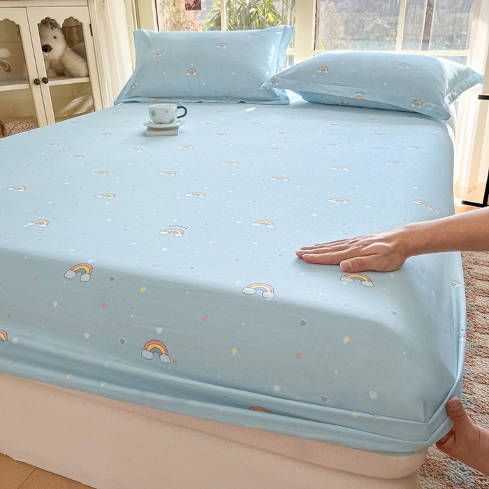 91家纺网 家纺一手货源 找家纺 晨希家居 2025新款全棉A类双层纱床笠 云朵梦