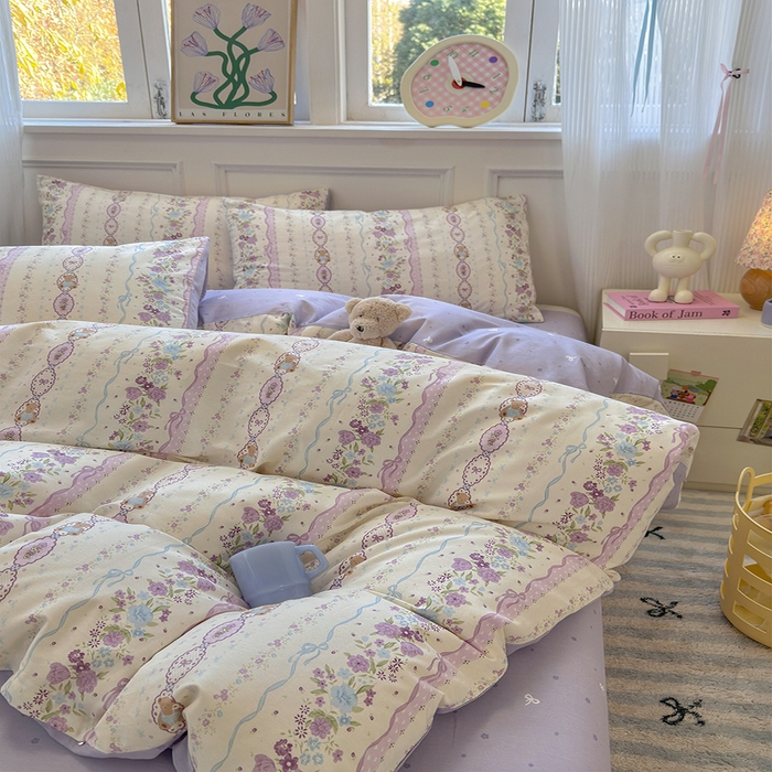 91家纺网 家纺一手货源 找家纺 沐棉家居 2025新款全棉印花四件套 紫藤蔓蔓