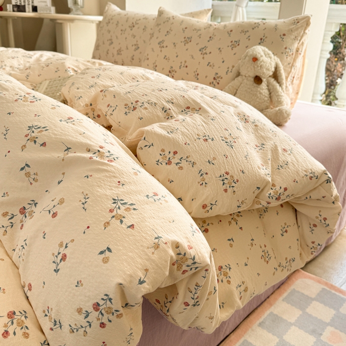 91家纺网 家纺一手货源 找家纺 韩巢家纺 2025新款云感双层纱床上用品四件套超柔裸睡级床单被套三件套-(提供卖家秀) 春风十里