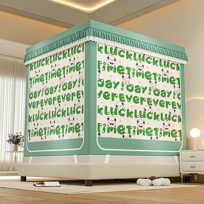 91家纺网 家纺一手货源 找家纺 千逸虹 2025新款坐床防摔可拆卸遮光双层布帘蚊帐 字母宝贝