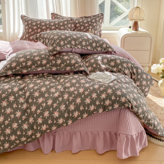 91家纺网 家纺一手货源 找家纺 尚美 2025新款小碎花针织棉床盖四件套 复古花