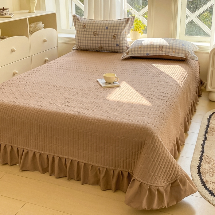 91家纺网 家纺一手货源 找家纺 尚美 2025新款小碎花针织棉床盖四件套 皇冠熊