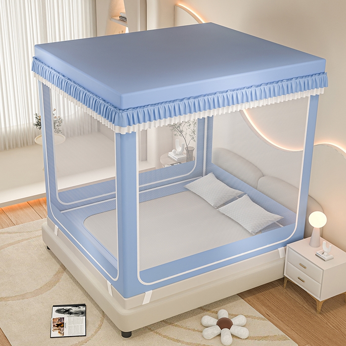 91家纺网 家纺一手货源 找家纺 千逸虹 2025新款坐床防摔可拆卸遮光双层布帘蚊帐 云朵兔