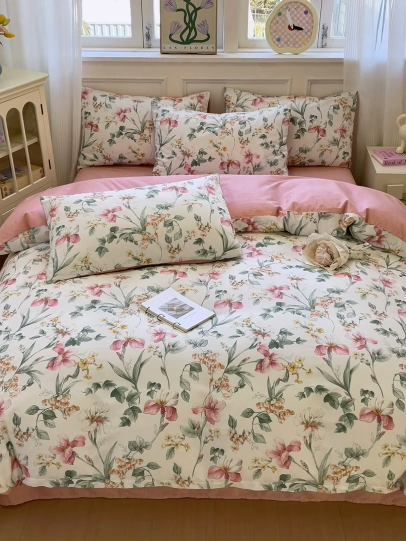 91家纺网 家纺一手货源 找家纺 沐棉家居 2025新款全棉印花四件套 春风慕颜