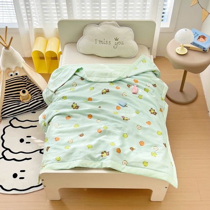 御棉坊 2025新款A类50天丝活性印花大豆儿童夏被 苹果熊绿