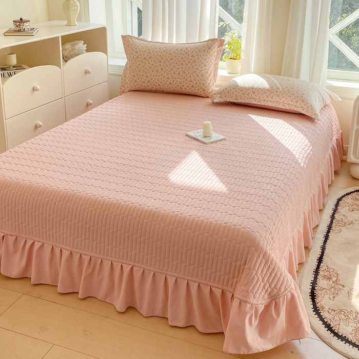 91家纺网 家纺一手货源 找家纺 尚美 2025新款小碎花针织棉床盖四件套 奶茶花