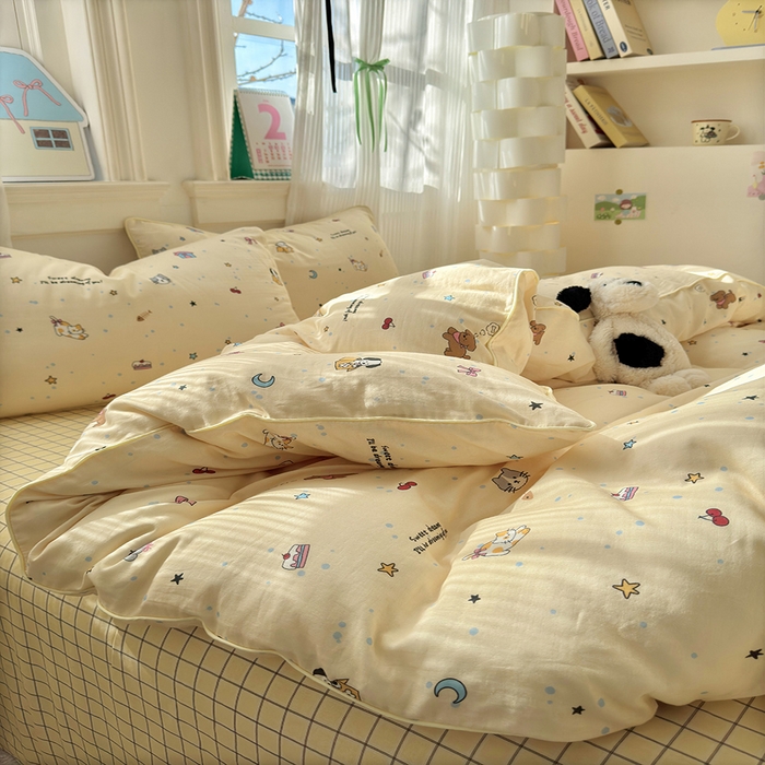 91家纺网 家纺一手货源 找家纺 沐棉家居 2025新款全棉双层纱四件套 萌宠