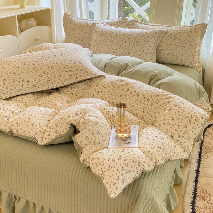 91家纺网 家纺一手货源 找家纺 尚美 2025新款小碎花针织棉床盖四件套 花海