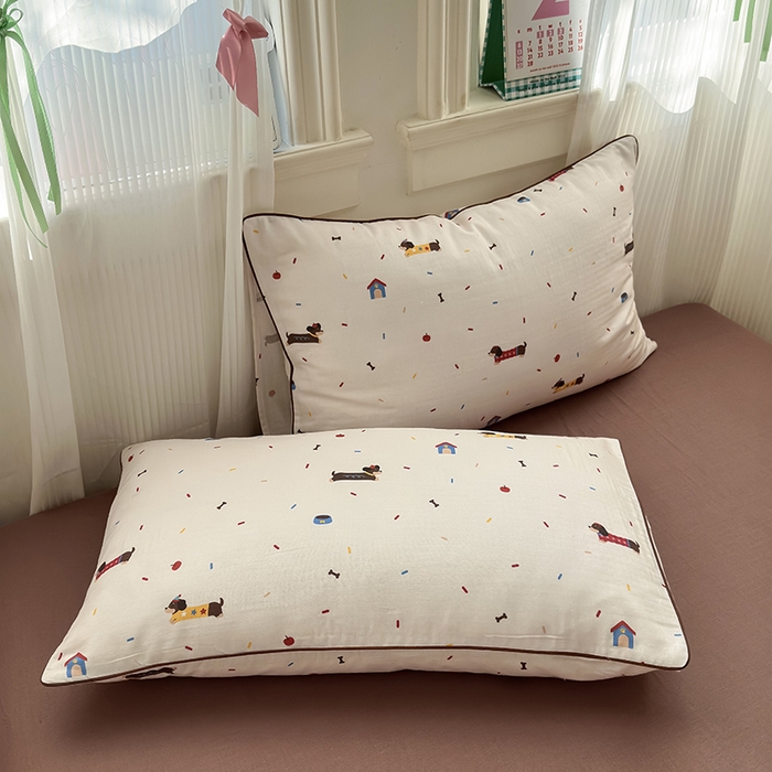 91家纺网 家纺一手货源 找家纺 沐棉家居 2025新款全棉双层纱四件套 腊肠狗