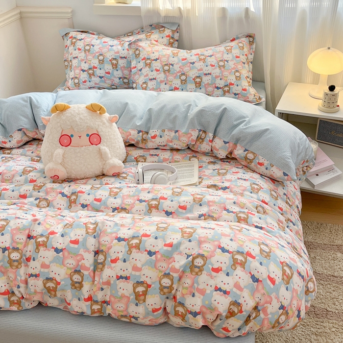 91家纺网 家纺一手货源 找家纺 涵宸家纺 2025新款全棉印花四件套 A乐园兔