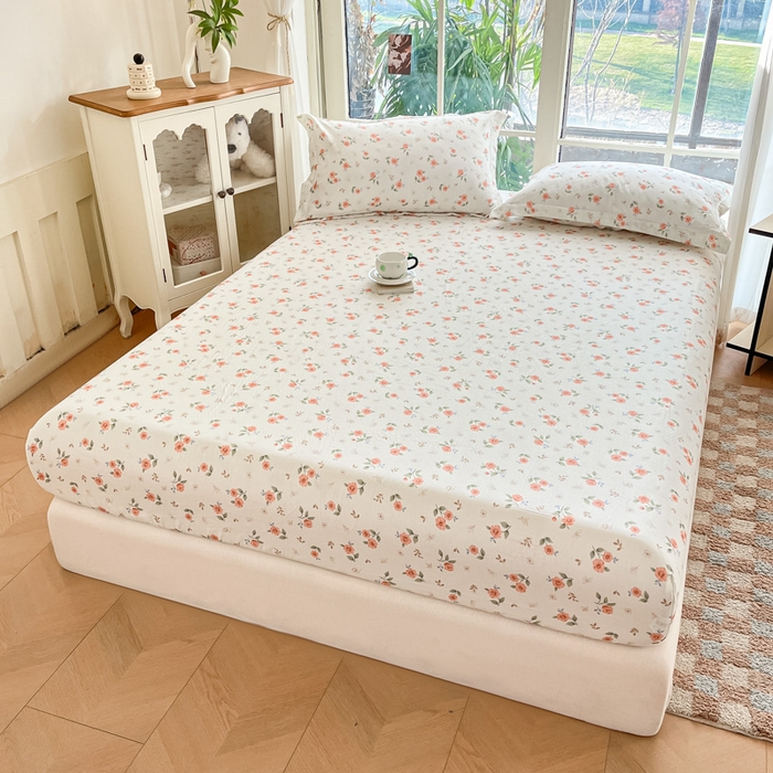 91家纺网 家纺一手货源 找家纺 晨希家居 2025新款全棉A类双层纱床笠 合欢