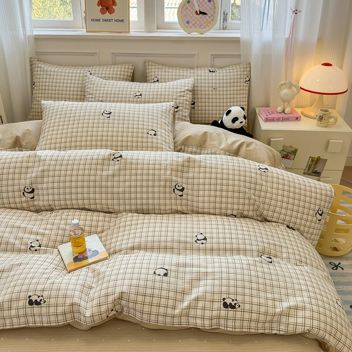 91家纺网 家纺一手货源 找家纺 沐棉家居 2025新款全棉印花四件套 可爱熊猫