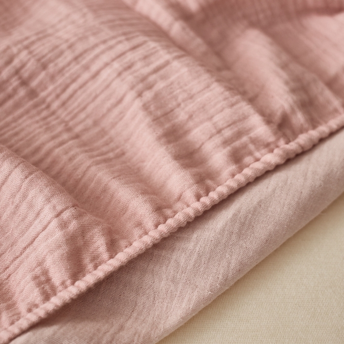 91家纺网 家纺一手货源 找家纺 蓝邻 2025新款全棉双层皱皱纱单品系列-单床笠 蔷薇粉