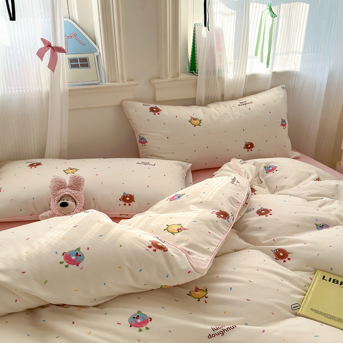 91家纺网 家纺一手货源 找家纺 沐棉家居 2025新款全棉双层纱四件套 甜甜圈