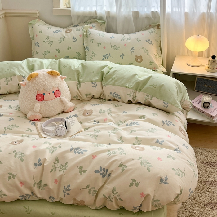 91家纺网 家纺一手货源 找家纺 涵宸家纺 2025新款全棉印花四件套 A叶中熊