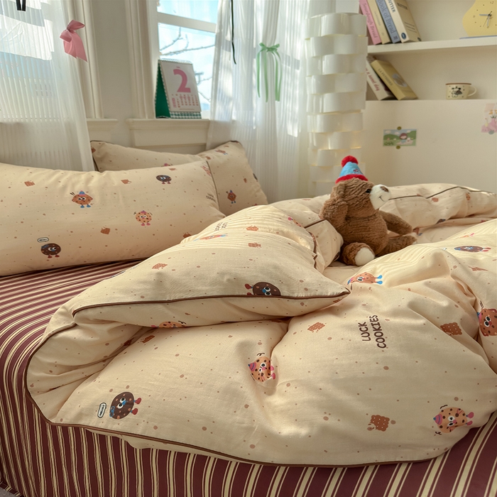 91家纺网 家纺一手货源 找家纺 沐棉家居 2025新款全棉双层纱四件套 曲奇饼干