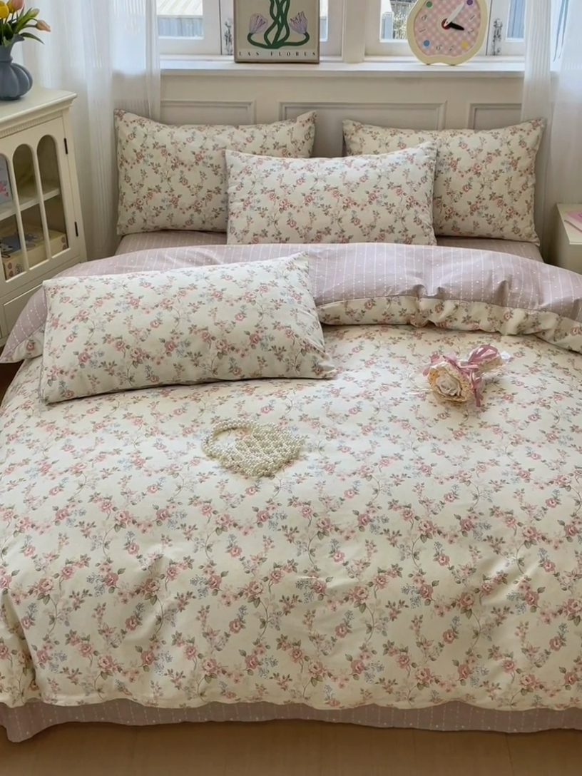 91家纺网 家纺一手货源 找家纺 沐棉家居 2025新款全棉印花四件套 露丝